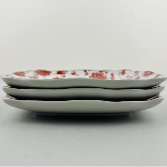 Williams Sonoma Marlo Thomas Floral Appetizer Plates SET OF 4 Toile Red White - Picture 11 of 12